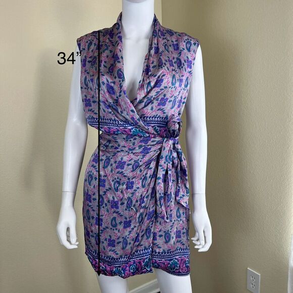 Zara Womens Size S Pasiley Floral Satin Wrap Mini Dress Boho Party Preppy Resort - Picture 6 of 16